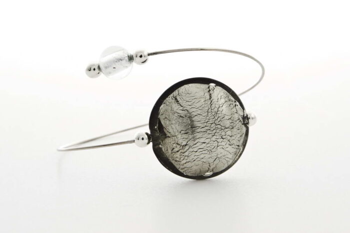 Glass and silver leaf bracelet, silver steel