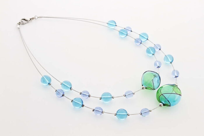 Double blown glass necklace, turquoise and green
