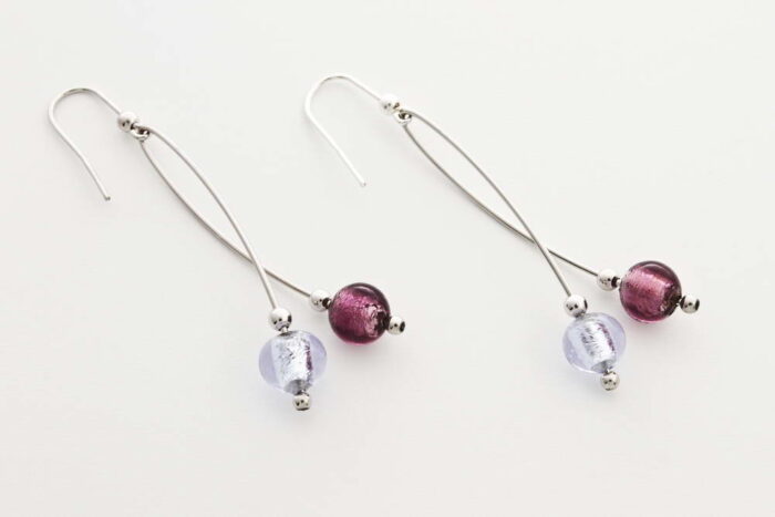 Intertwined glass and silver leaf earrings, amethist and alexandrite