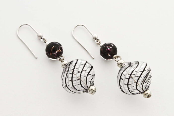 Blown glass and aventurine earrings crushed, white and black